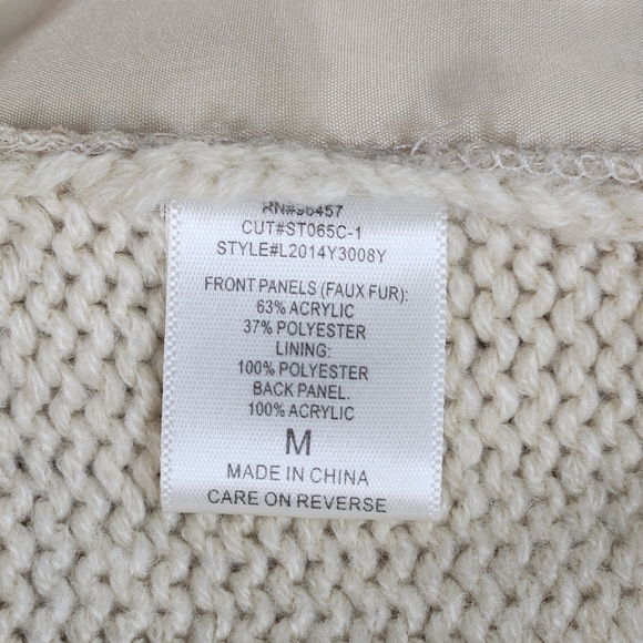 Eyeshadow Brand Womens Cream Faux Fur With Knit Back Sweater Vest Size M - Picture 6 of 7